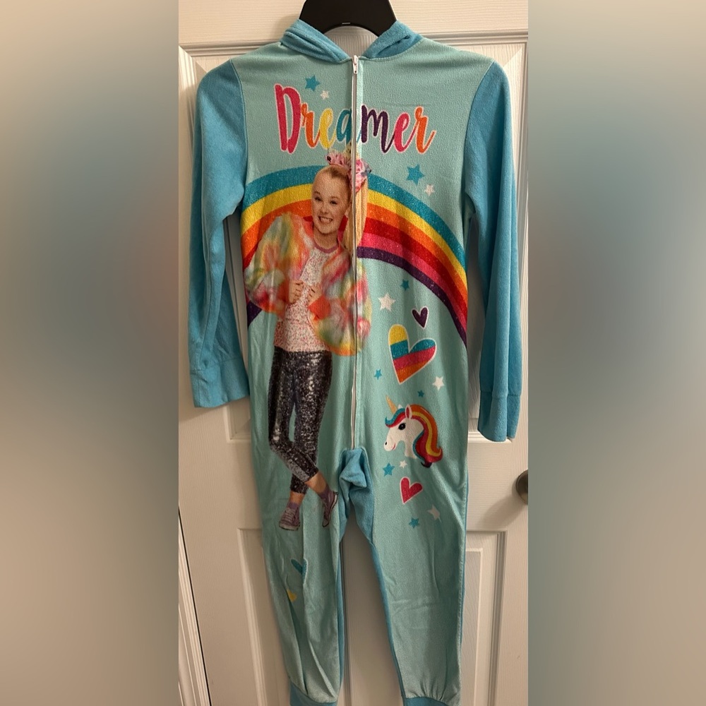 JOJO SIWA  Hooded Long Sleeve One Piece Footless Pajama Zip Pjs Size 12 Girls